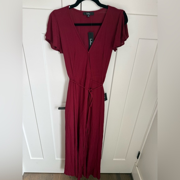 NWT Lulu's Heart of Marigold Burgundy Wrap Maxi Dress with fluttery sleeves. M. - Picture 4 of 9